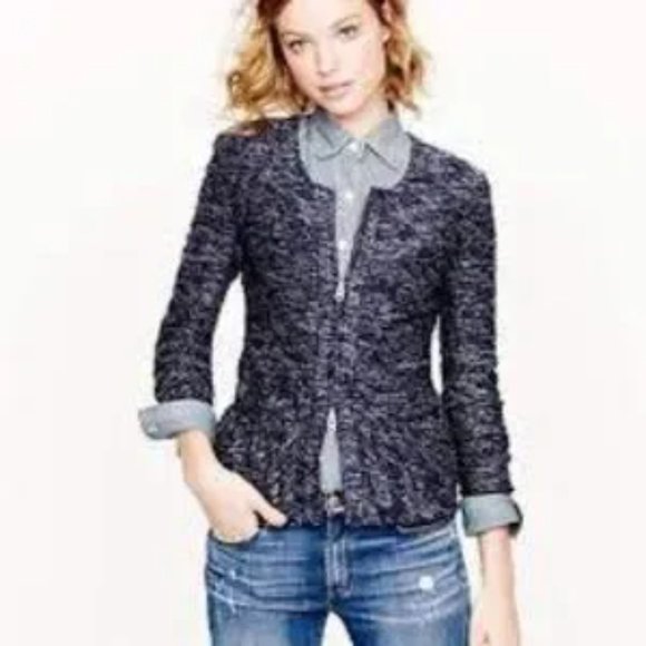 J Crew Boucle Tweed Full Zip Blazer Jacket - Small - Black Twead - Picture 11 of 11